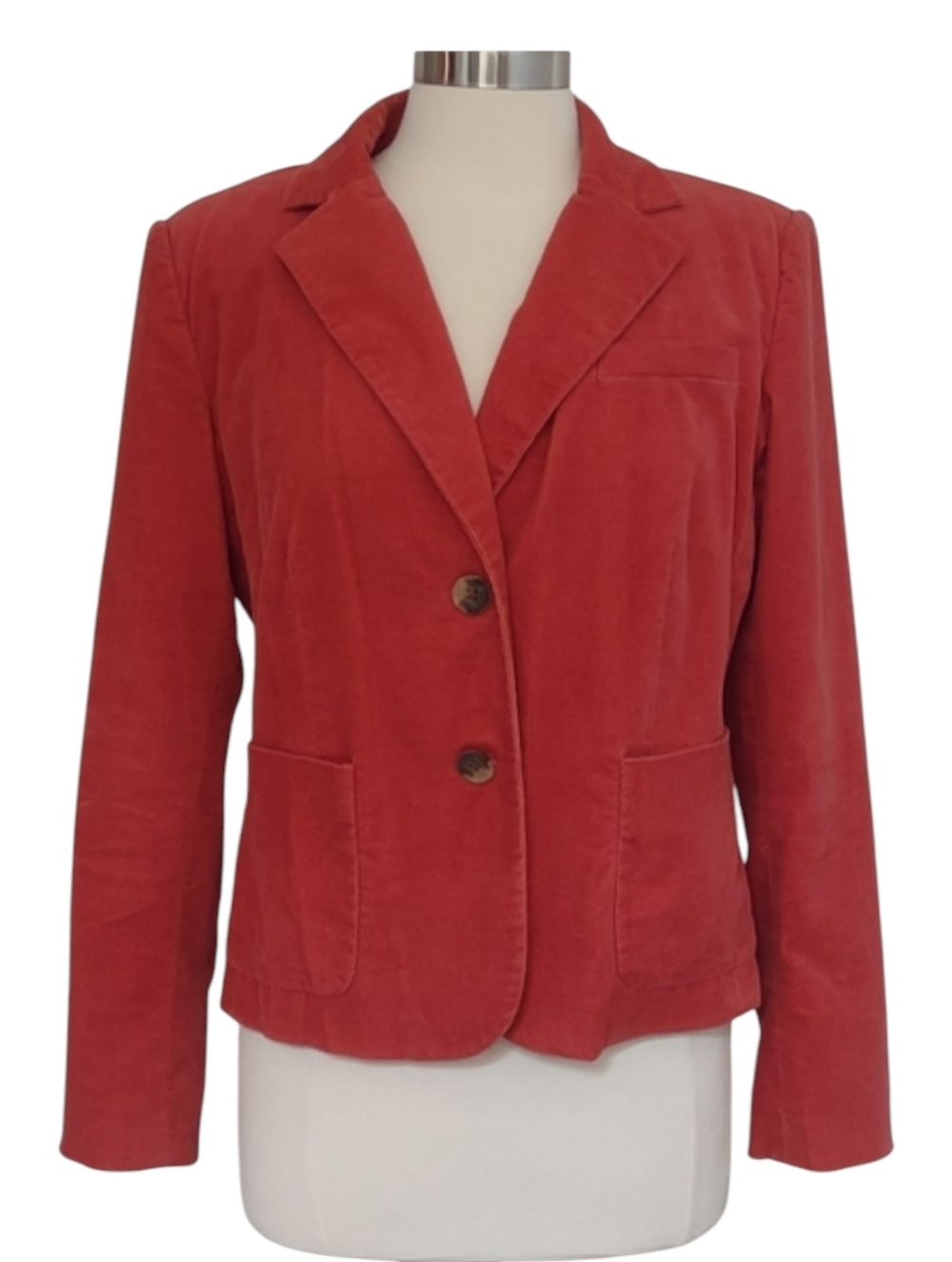 Statements Women's Red Corduroy Blazer Jacket Terracotta Orange Velour Size 10